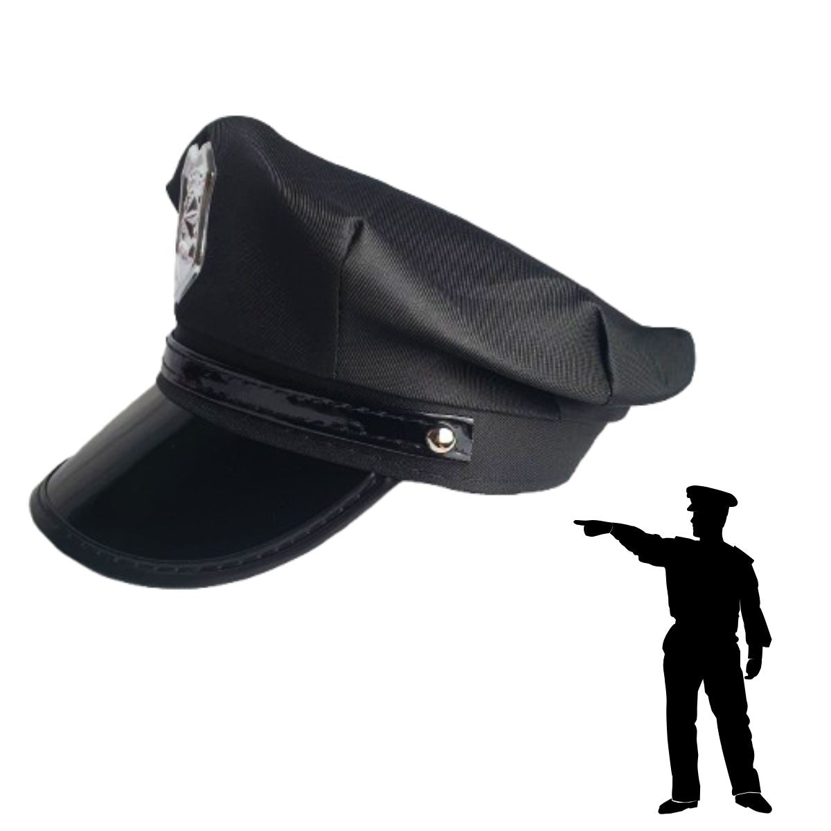 Chapéu Quepe Boina Policial Officer Preto Fantasia Cosplay Chapéu Quepe Boina Policial Officer Preto Fantasia Cosplay